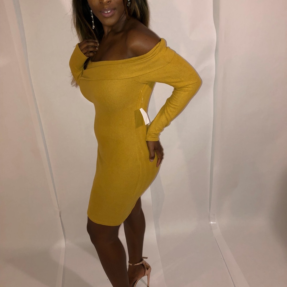 Mustard Off The Shoulder Dress